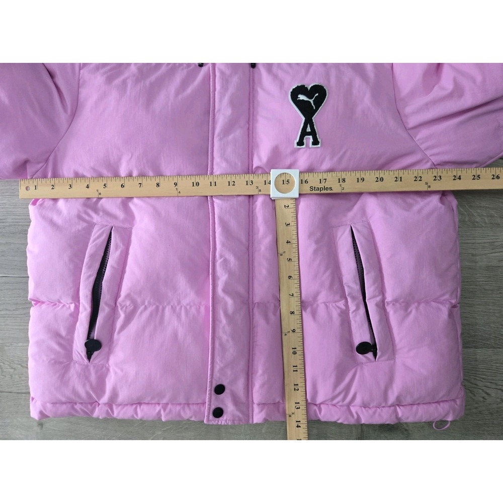 Puma Ami Puffer Jacket Hoodie Large PInk Zip Winter Ski Outdoors Size Small - Picture 9 of 11